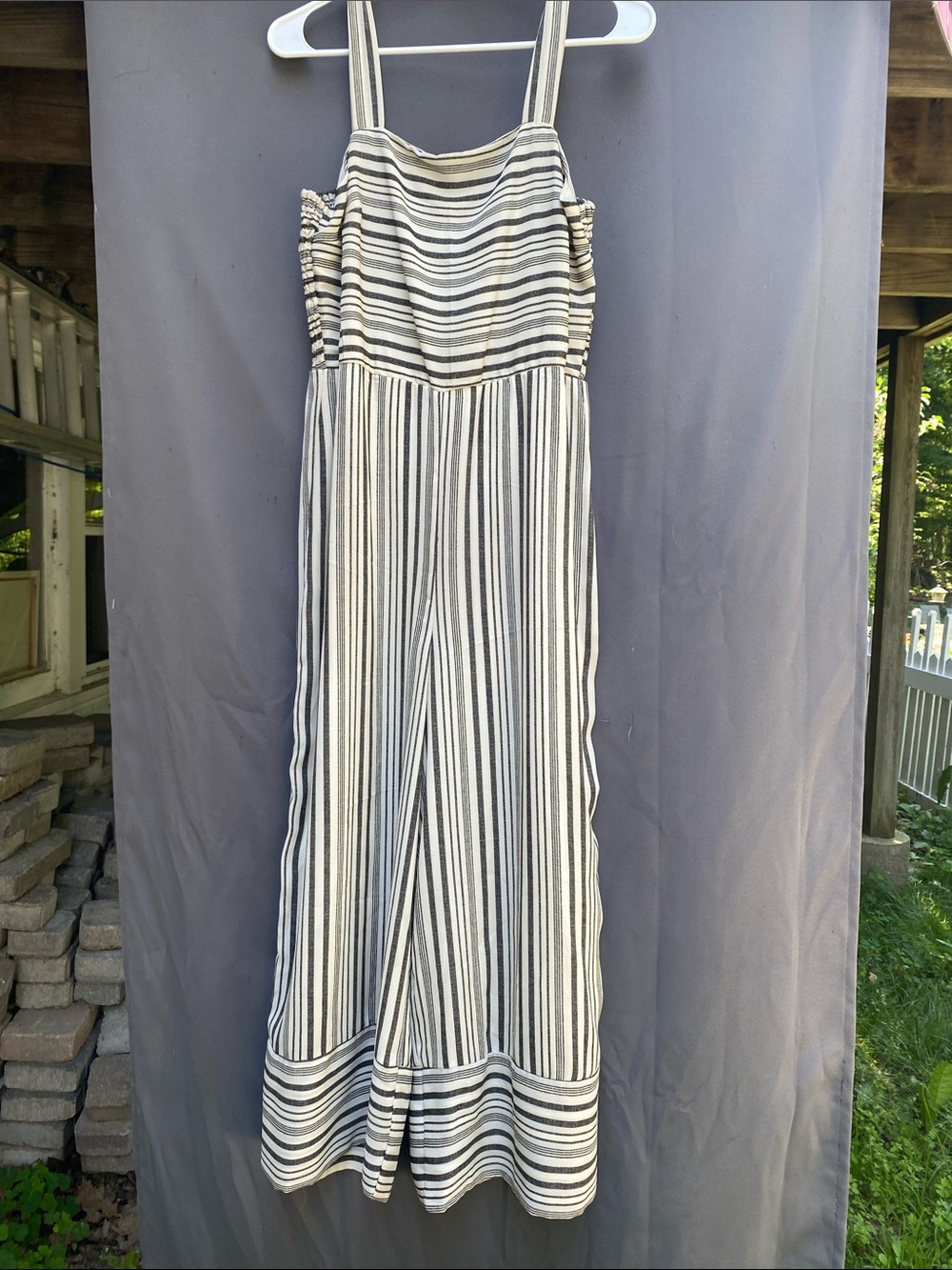 Japna Black & White Striped Wide-Leg Jumpsuit